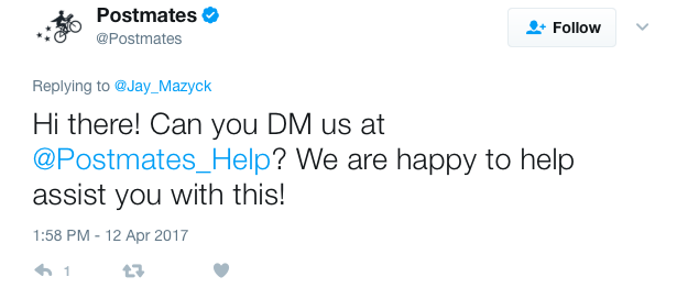 Postmates Tweet Reply