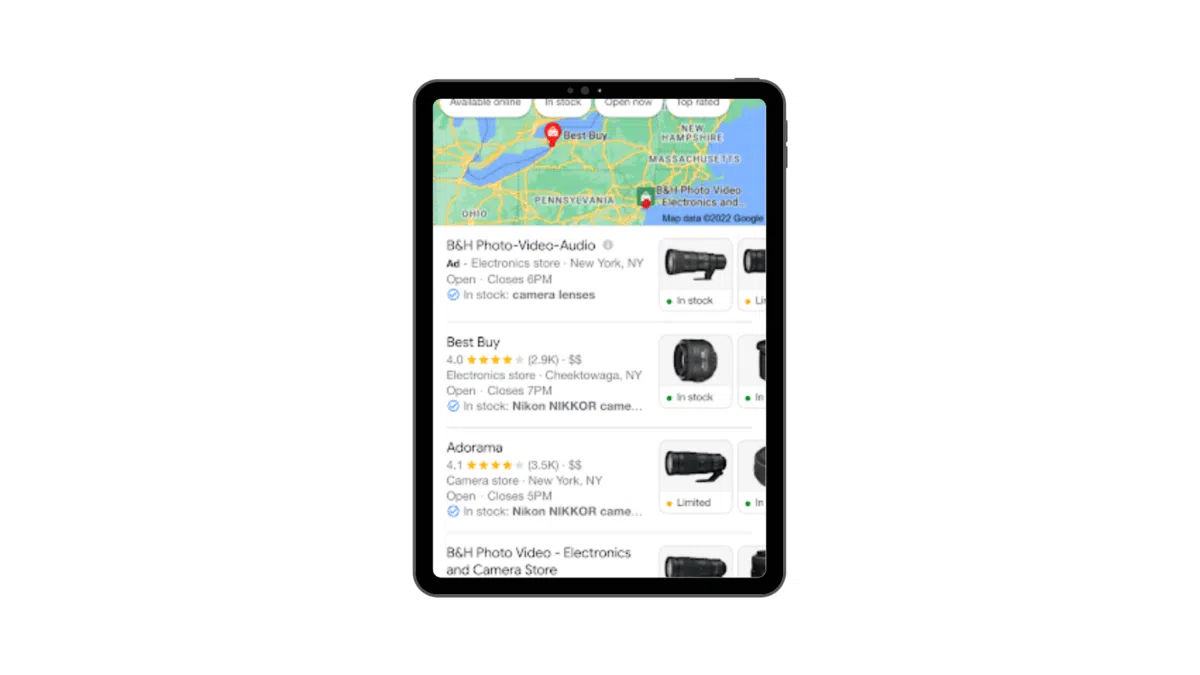 images of cameras in search results on an ipad