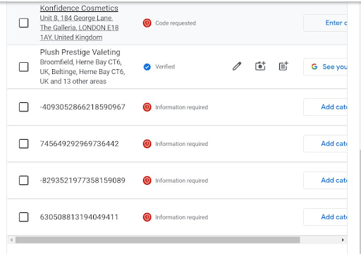image showing business information being replaced with numbers in GBP listings
