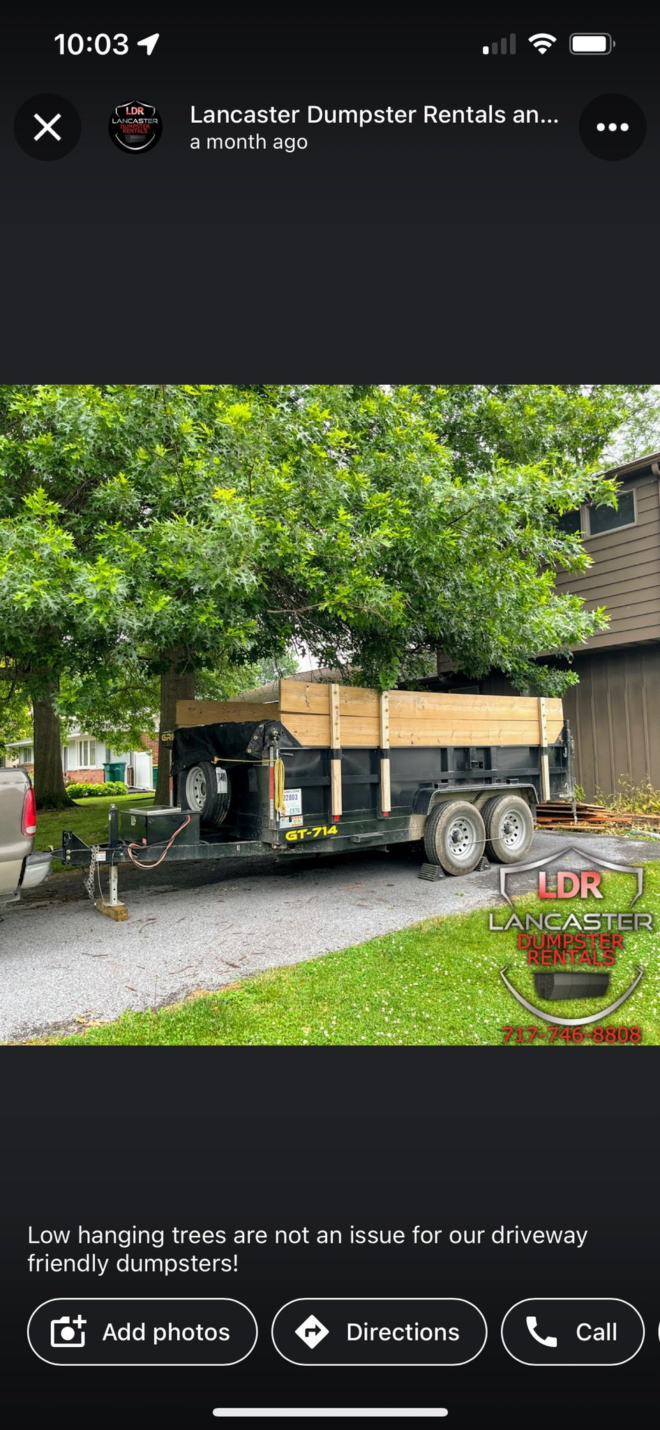 An image highlighting a photo caption for Lancaster Dumpster Rentals