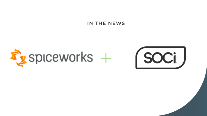 Spiceworks Logo + SOCi Logo with In The News Heading