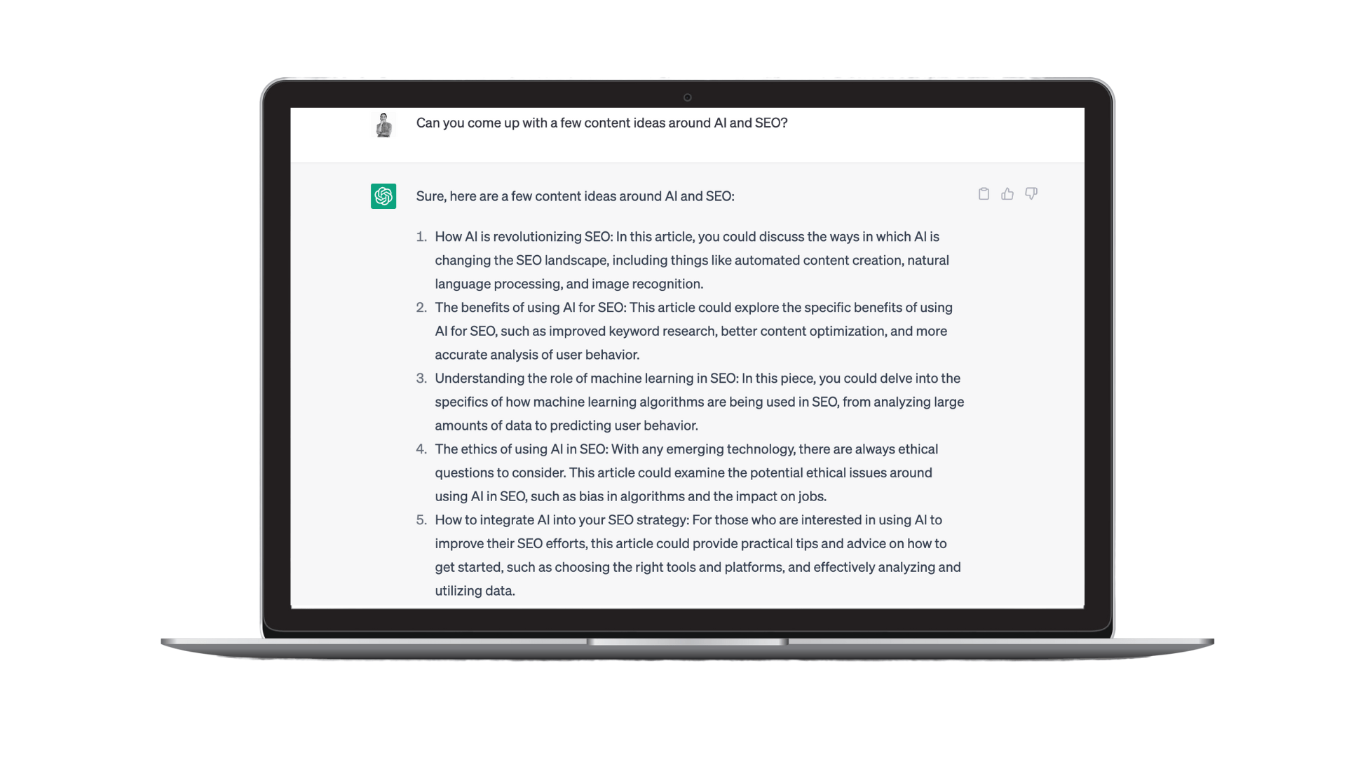 Example of a ChatGPT response on a laptop