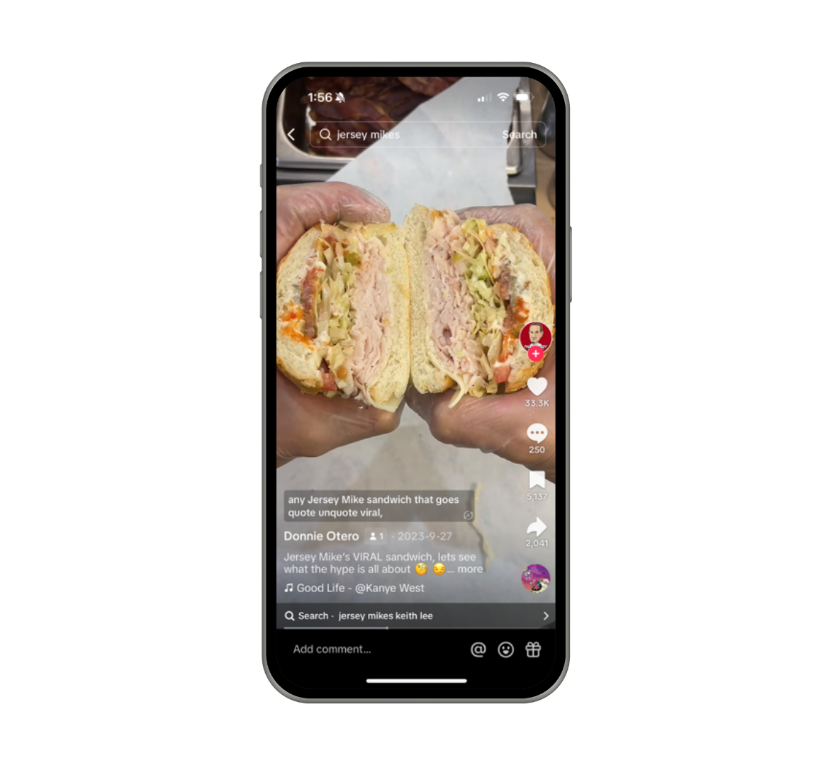 An example of a review of a Jersey Mike's sandwich on TikTok