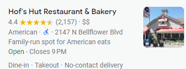 Wheelchair icon showing in a restaurant profile on Google Maps