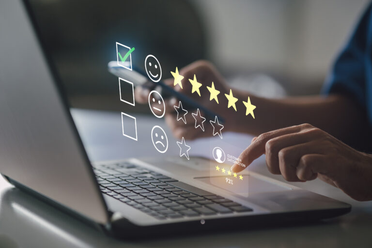 image of laptop with social survey graphics